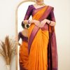 Brilliant Orange Color Soft Lichi Silk Ordinary Design Pallu Saree