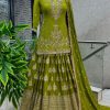 Captivating Pista Green Chinnon Silk Embroidery Lehenga Choli
