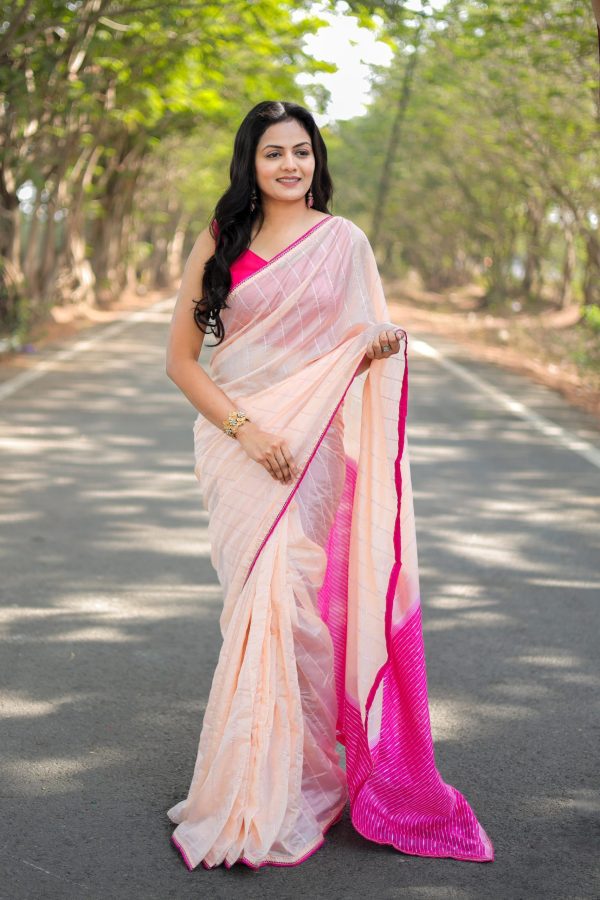 Classic Light Orange Viscos cotton Beautiful Pallu All Over Saree