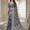 Consummate Blue Color Chikankari Cotton Line Work Saree