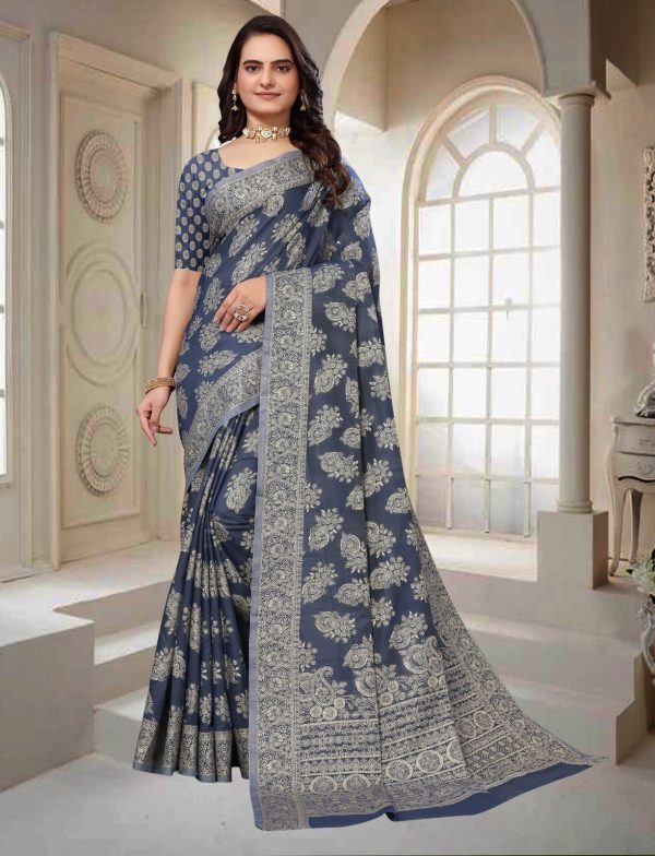 Consummate Blue Color Chikankari Cotton Line Work Saree