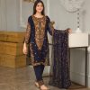 Cute Navy Blue Color Faux Georgette Embroidery Sequence Work Salwar Suit