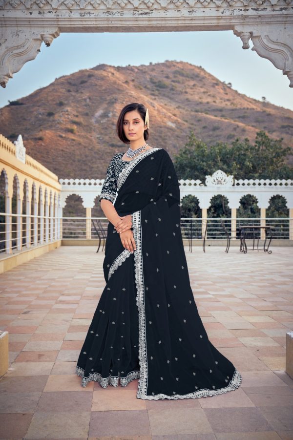 Dazzling Black Color Bright Organza Silk Sequence Work Saree