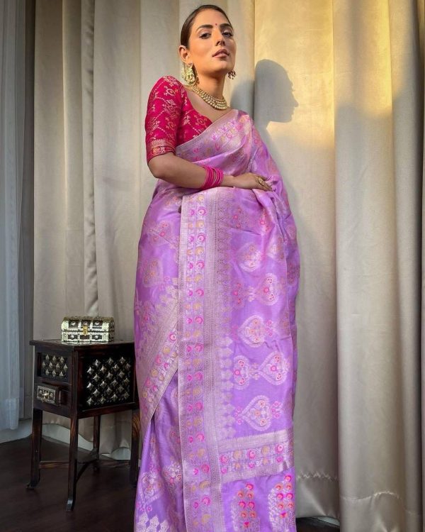 Dazzling Purple Soft Lichi Silk Cloth Rich Pallu All Over Saree