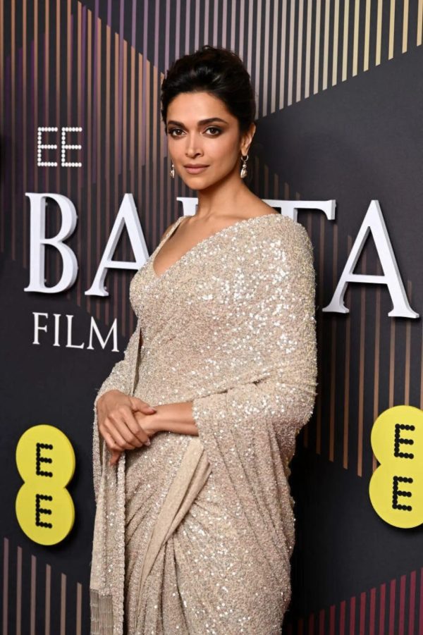 Deepika Padukone Golden Color Georgette Embroidery Saree