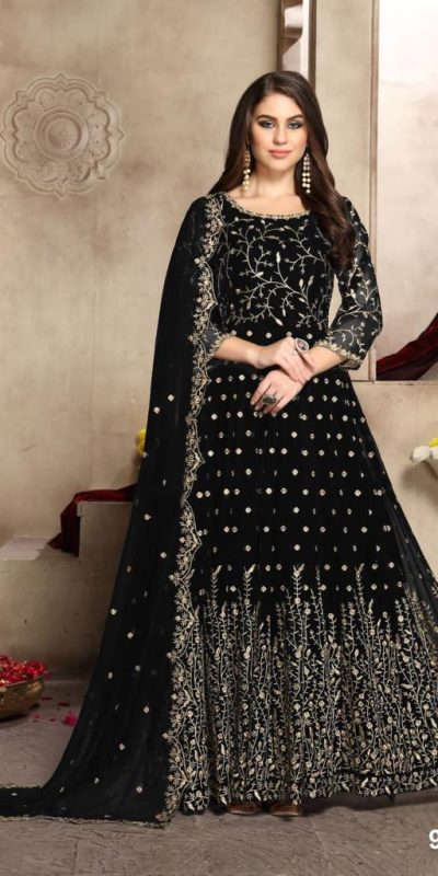 Elegant Black Color Georgette Multi Thread Zari Stich Anarkali Suit