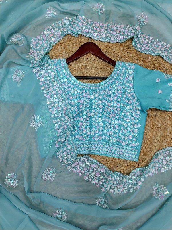 Fancy Blue Color Pure Soft Tabby Organza Butta Work Saree