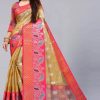 Fancy Golden Color Organic Tissue Silk Gold Zari Weaving Saree