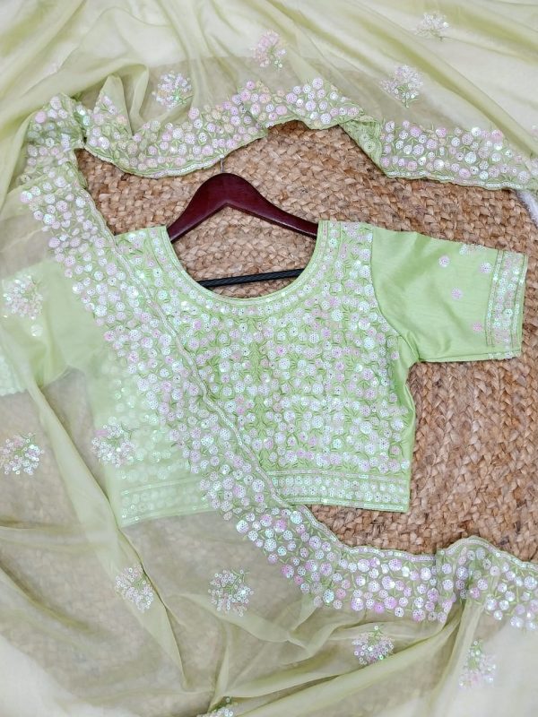 Fancy Green Color Pure Soft Tabby Organza Butta Nd Work Saree