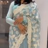 Fancy Light Blue Color Faux Georgette Thread Sequence Saree