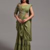 Fancy Mehndi Color Diamond Georgette Free Size Stitching Saree