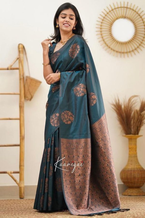 Peacock Green Soft Silk Jacquard Saree