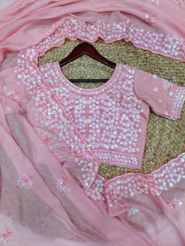 Fancy Pink Color Pure Soft Tabby Organza Butta ND Work Saree