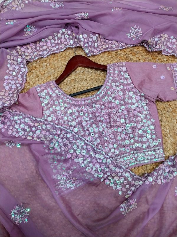 Fancy Purple Color Pure Soft Tabby Organza Butta Nd Work Saree