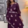 Fancy Wine Color Georgette Thread With Sequence Anarkali Suit