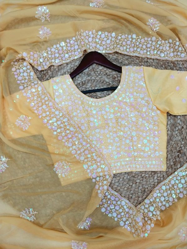 Fancy Yellow Color Pure Soft Tabby Organza Butta Nd Work Saree