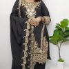 Fine Black Color Pure Chinnon Silk Embroidery Salwar Suit