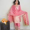 Fine Pink Color Pure Chinnon Silk Embroidery Salwar Suit