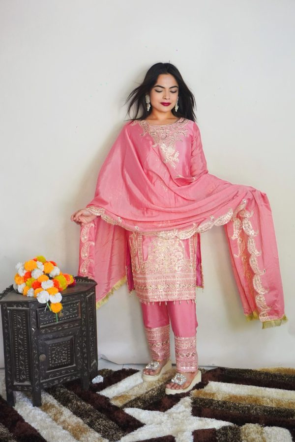 Fine Pink Color Pure Chinnon Silk Embroidery Salwar Suit2 scaled 2