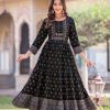 Good-Looking Black Color Heavy Rayon Printed Hand Work Gown