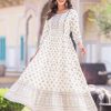 Good-Looking White Color Heavy Rayon Printed Hand Work Gown