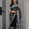 Graceful Black Color Faux Georgette Embroidery Work Saree