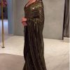 Graceful Black Color Georgette Sequence Thread Work Saree