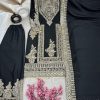 Grand Black Color Chinnon Silk Embroidery Coding Salwar Suit