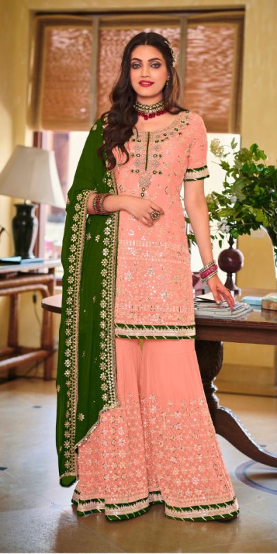 Grand Light Pink Color Faux Georgette Embroidery Salwar Suit
