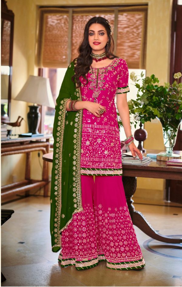 Grand Pink Color Faux Georgette Embroidery Work Salwar Suit