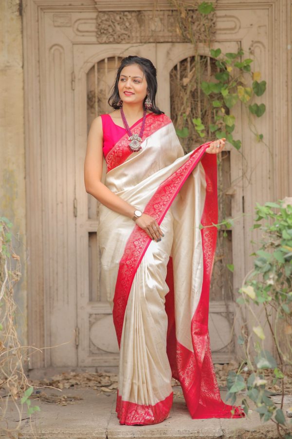 Grand Silver Color Soft Kanjivaram Silk Beautiful Rich Pallu Saree