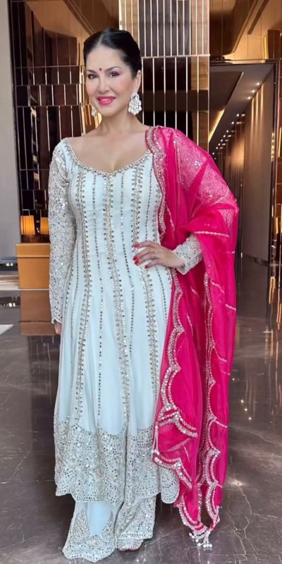 Grand White Color Chinon Silk Embroidery Sequence Salwar Suit