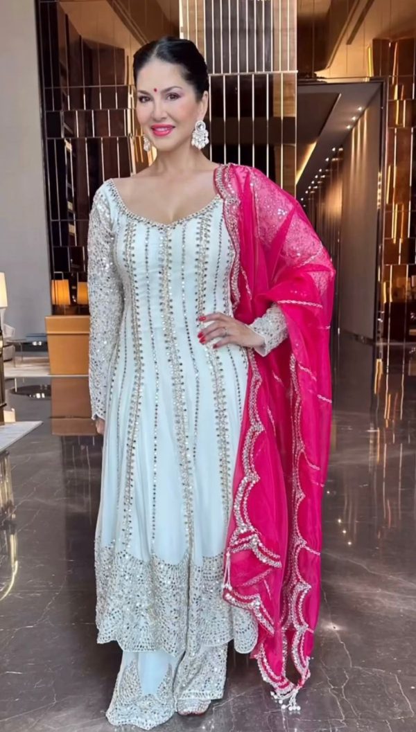 Grand White Color Chinon Silk Embroidery Sequence Salwar Suit