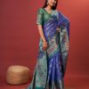 Magnificent Royal Blue Color Pure Lichi Silk Gold Zari Saree