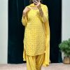 Mesmerizing Yellow Color Faux Georgette Embroidery Work Kurti