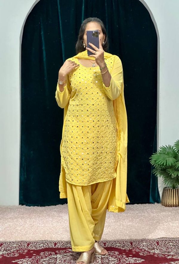 Mesmerizing Yellow Color Faux Georgette Embroidery Work Kurti
