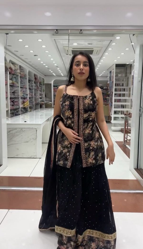 New Black Foix Georgette Rivet Moti Digital Printed Lehenga Choli