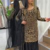 Nice Black Georgette Cording Sequence Embroidery Salwar Suit