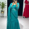 Nice Blue Color Georgette Embroidery Moti Work Lehenga Saree