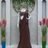 Nice Coffee Color Faux Georgette Ruffle Patch Work Saree