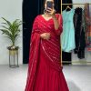 Nice Maroon Georgette Embroidery Moti Work Lehenga Saree
