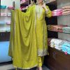 Nice Mehndi Green Pure Chinnon Silk Embroidery Salwar Suit
