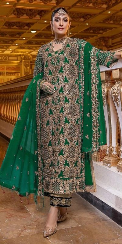 Perfect Green Color Georgette Coding Embroidery Stone Kurti