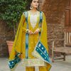 Perfect Yellow Chinon Silk Embroidery Sequence Sharara Suit