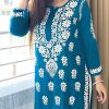 Pretty Blue Color Heavy Rayon Cotton Style Embroidery Work Kurti