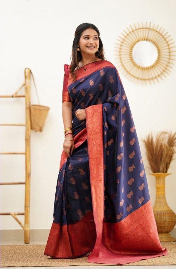 Pretty Navy Blue Color Soft Lichi Silk Cloth  Rich Pallu Work Saree