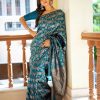 Pretty Peacock Blue Color Soft Lichi Silk Ordinary Design Saree