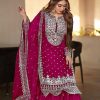 Pretty Pink Color Georgette Embroidery Sequence Salwar Suit