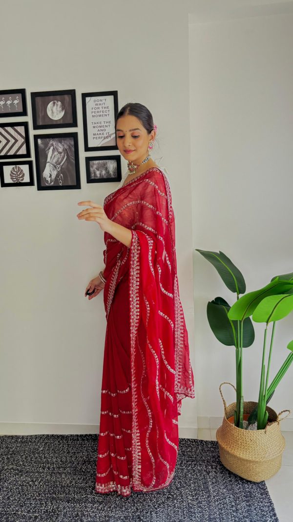 Pretty Red Color Soft Organza Zari With Sequence Saree