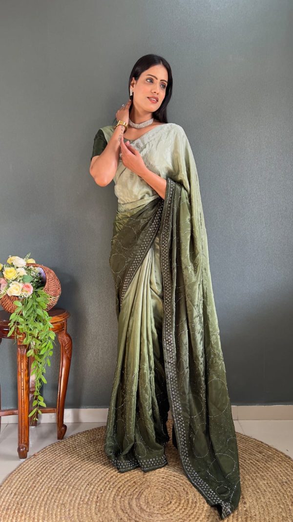 Radiant Green Color Pure Chinon Chiffon Sirvoski Dimond Saree